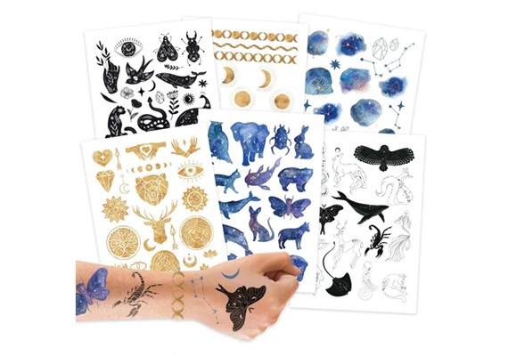 100 Kindertattoos Metallic Sonne, Mond und Sterne Set 9