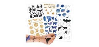 100 Kindertattoos Metallic Sonne, Mond und Sterne Set 9
