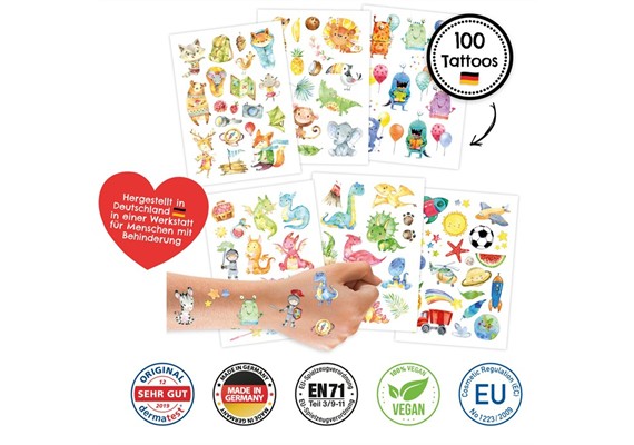 100 Kindertattoos zum Aufkleben – Dinos, Monster, Drachen