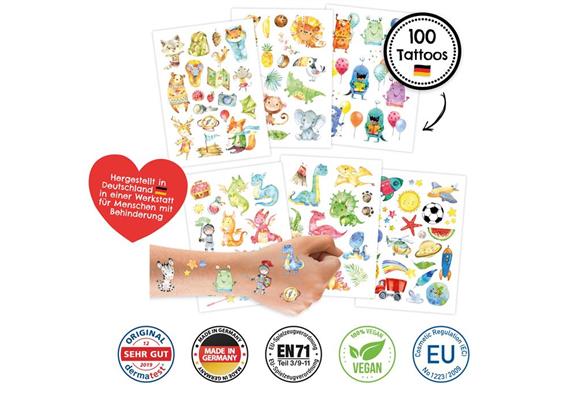 100 Kindertattoos zum Aufkleben – Dinos, Monster, Drachen