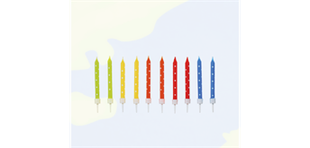 Amscan-Tortenkerzli bunt mit weissen Punkten H 6 cm mit Halterungen