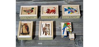 Atelier Fischer 603 Klötzlipuzzle 6-teilig, Tiere mit Holzhintergrund