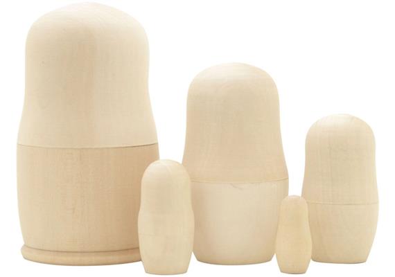 Babuschka Natur unbemalt 5 Stück, 10 cm