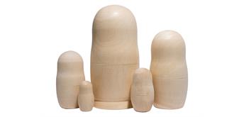 Babuschka Natur unbemalt 5 Stück, 15 cm