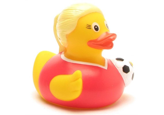 Badeente Fussballspielerin rot - Gummiente