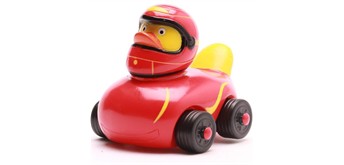 Badeente Gummiente Ducks on Wheels rot