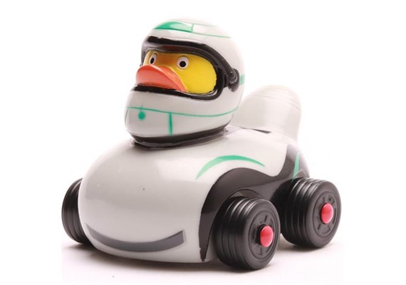 Badeente Gummiente Ducks on Wheels silber