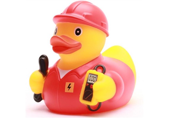 Badeente - Gummiente Elektriker rot Quitschente