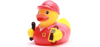 Badeente - Gummiente Elektriker rot Quitschente