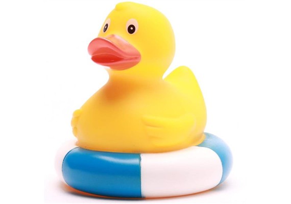 Badeente im Rettungsring - blau