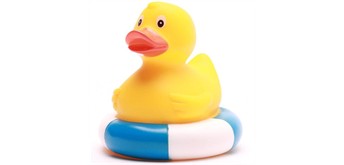 Badeente im Rettungsring - blau