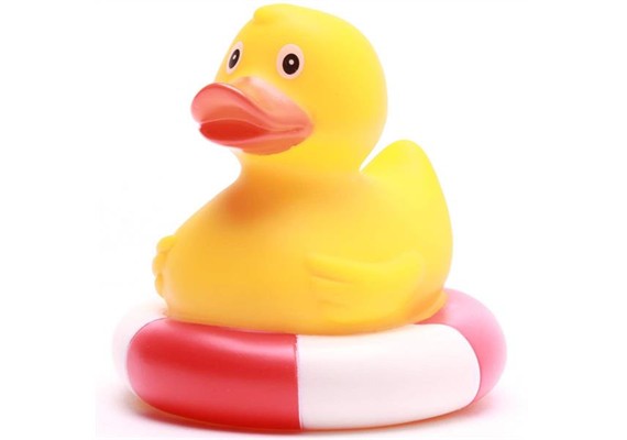 Badeente im Rettungsring - rot