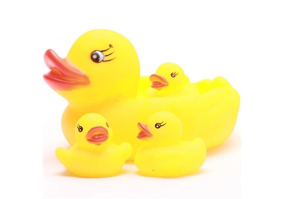 Badeente Mutter mit 3 Kindern