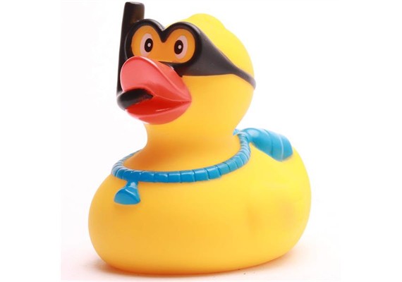 Badeente Quietscheente Taucher mit Sauerstoffflasche