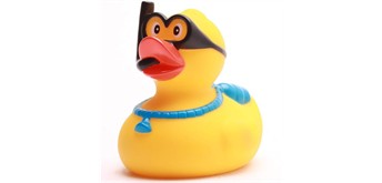 Badeente Quietscheente Taucher mit Sauerstoffflasche
