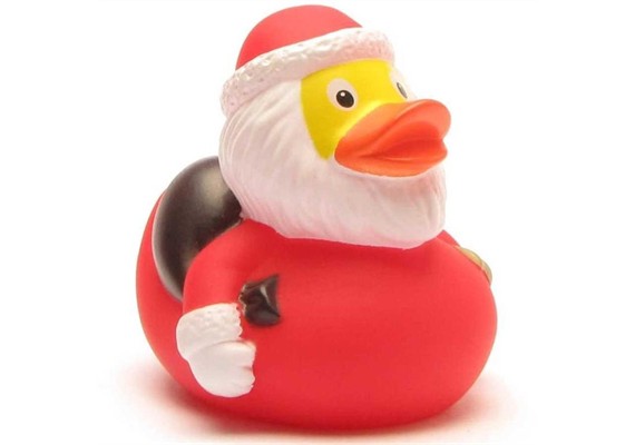 Badeente Weihnachtsmann mit Sack und Glocke - Gummiente