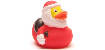 Badeente Weihnachtsmann mit Sack und Glocke - Gummiente