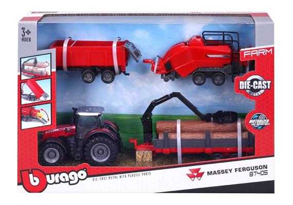 Bburago Traktoren Set Massey Ferguson mit Anhänger