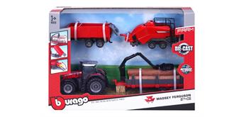 Bburago Traktoren Set Massey Ferguson mit Anhänger