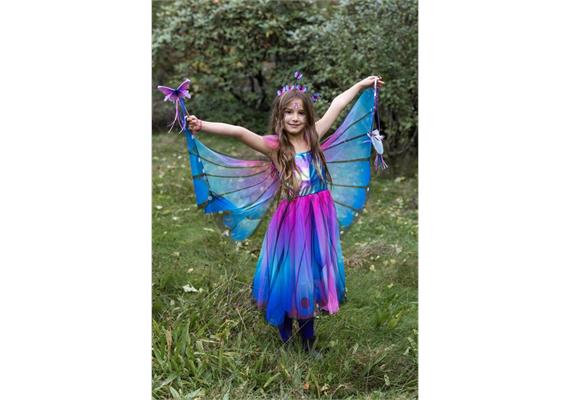 Blaues Schmetterlings-Twirl-Kleid mit Flügeln und Stirnband