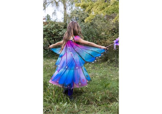 Blaues Schmetterlings-Twirl-Kleid mit Flügeln und Stirnband