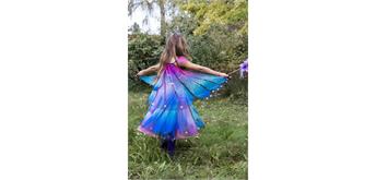 Blaues Schmetterlings-Twirl-Kleid mit Flügeln und Stirnband