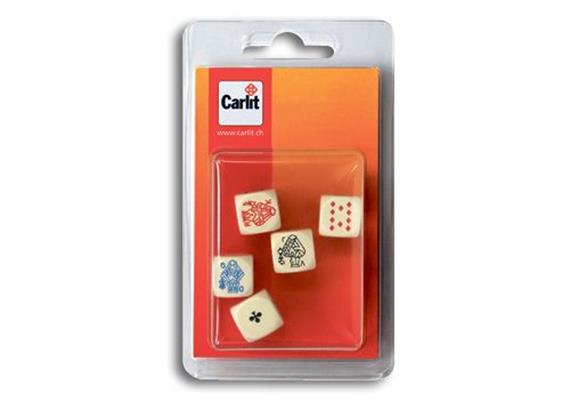 Carlit 90325 - 5 Pokerwürfel 16 mm mit Regel