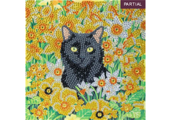Crystal Art Card Kit Cat Among the Flowers 18 x 18 cm