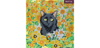 Crystal Art Card Kit Cat Among the Flowers 18 x 18 cm