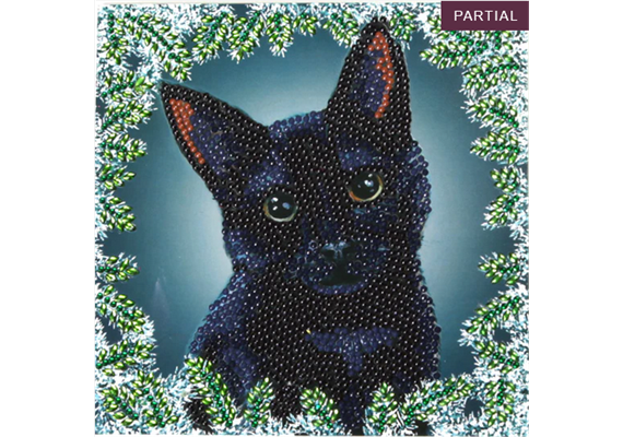Crystal Art Card Kit Christmas Cat 18 x 18 cm