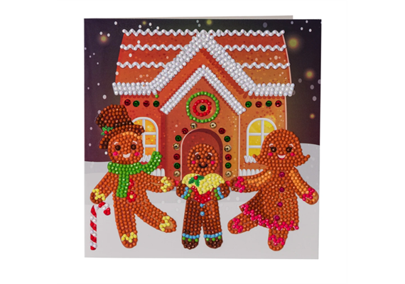 Crystal Art Card Kit "Gingerbread Family" 18 x 18 cm