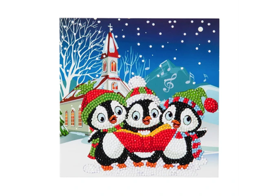 Crystal Art Card Kit "Penguin Christmas Carols" 18 x 18 cm