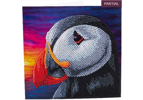 Crystal Art Card Kit Puffin Sunset 18 x 18 cm