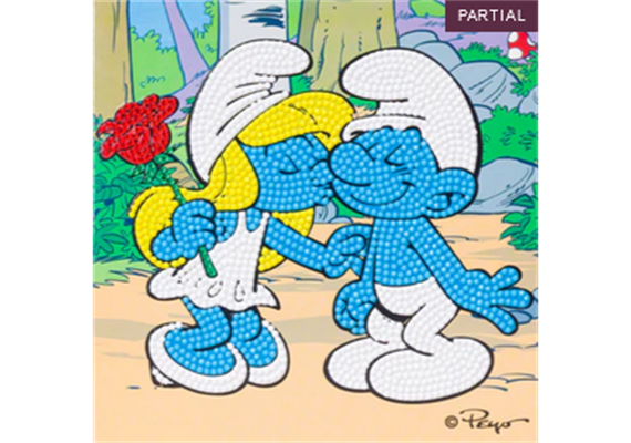 Crystal Art Card Kit "Smurfette Kiss" 18 x 18 cm