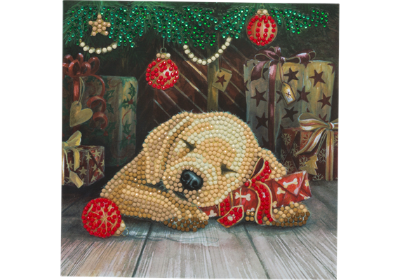 Crystal Art Card Sleepy Puppy 18 x 18 cm