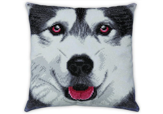 Crystal Art Cushion Kit - Alaskan Malamute Face 30 x 30 cm