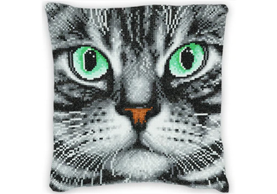Crystal Art Cushion Kit - Grey Cat Face 30 x 30 cm
