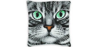 Crystal Art Cushion Kit - Grey Cat Face 30 x 30 cm