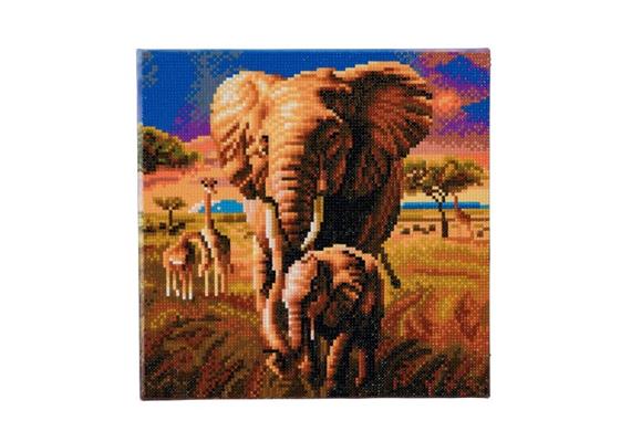 Crystal Art Elephanten in der Savanne, mit Rahmen 30 x 30 cm