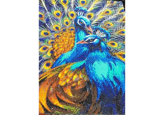 Crystal Art Kit "Blue Rhapsody Peacocks" 40 x 50 cm, mit Rahmen