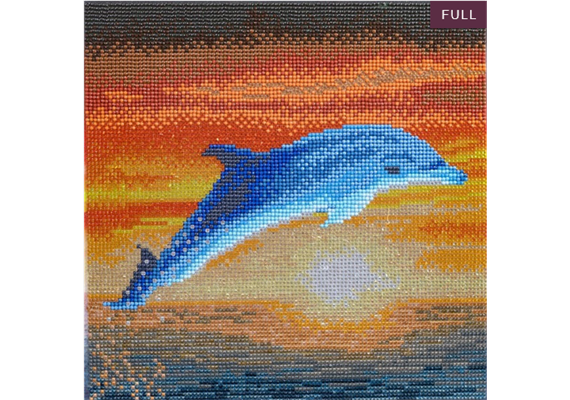 Crystal Art Kit Dolphin Sunrise 30 x 30 cm, mit Rahmen