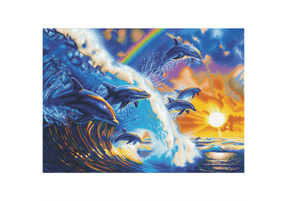 Crystal Art Kit "Dolphin Waves", 90 x 65 cm, mit Rahmen
