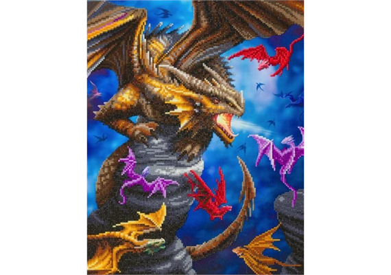 Crystal Art Kit "Dragon Clan" Anne Stokes, 40 x 50 cm, mit Rahmen
