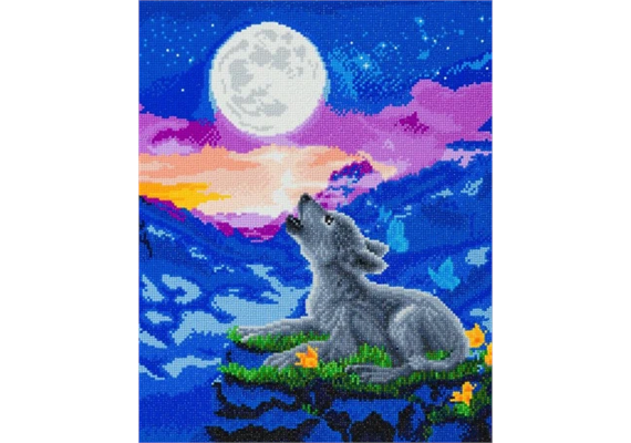 Crystal Art Kit "Howling Wolf Cub" 40 x 50 cm, mit Rahmen
