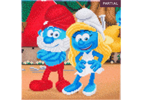 Crystal Art Kit "Smurfette und Papa Smurf" 30 x 30 cm, mit Rahmen