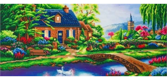 Crystal Art Kit "Stoney Creek Cottage" Thomas Kinkade, 40 x 90 cm, mit Rahmen