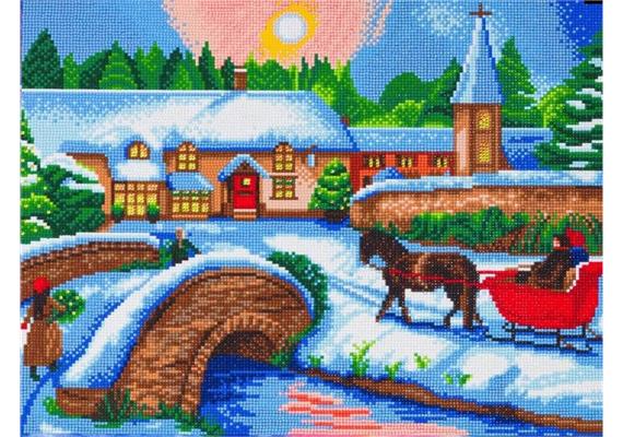 Crystal Art Kit "Winter Village" 40 x 50 cm, mit Rahmen