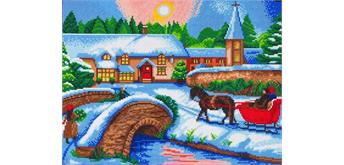 Crystal Art Kit "Winter Village" 40 x 50 cm, mit Rahmen