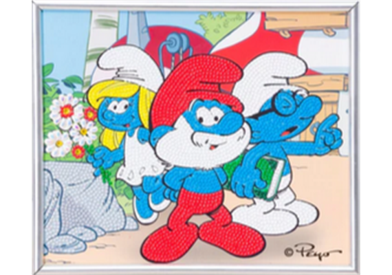 Crystal Art "Papa Smurf, Smurfette and Brainy" Bilderrahmen 21 x 25 cm