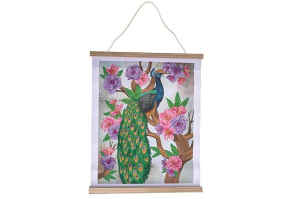 Crystal Art Scroll Peacock Peony 35 x 45 cm